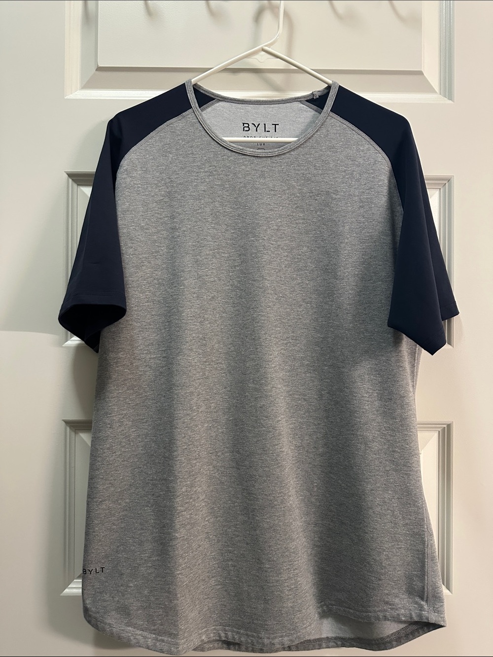 Men's BYLT LARGE Short Sleeve Raglan Tee - Gray with Navy Sleeves